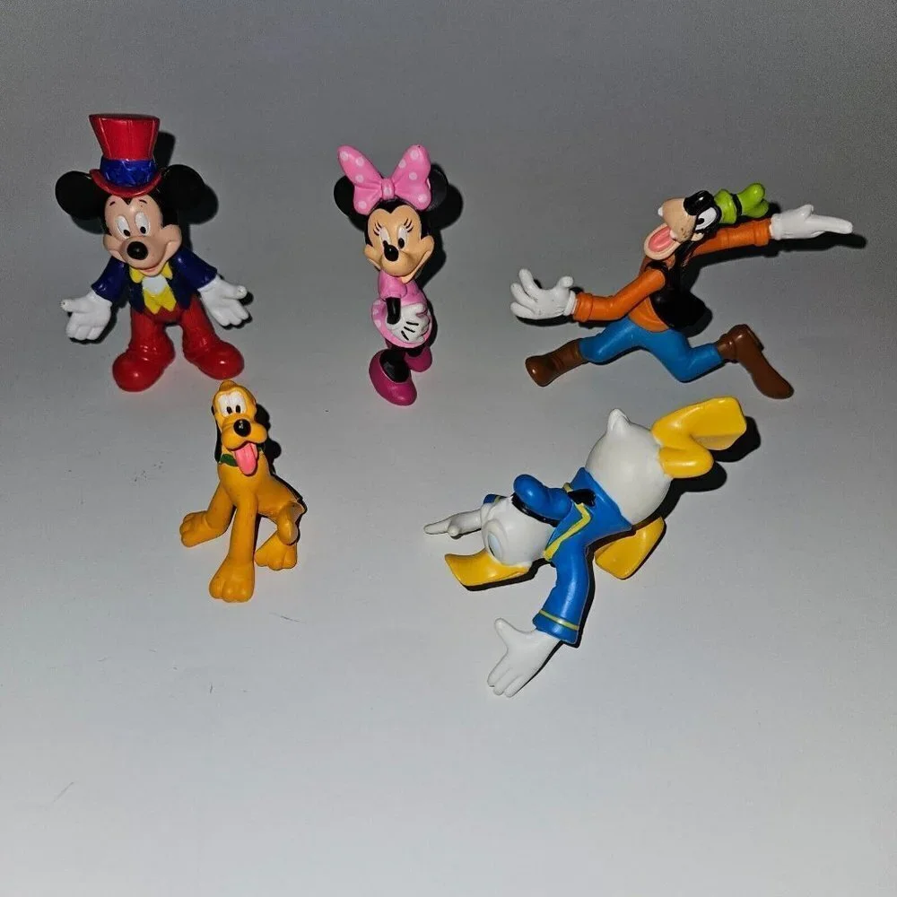 5 Disney Figures Mickey Mouse Minnie Goofy Pluto Donald Duck Cake Topper Toy Lot